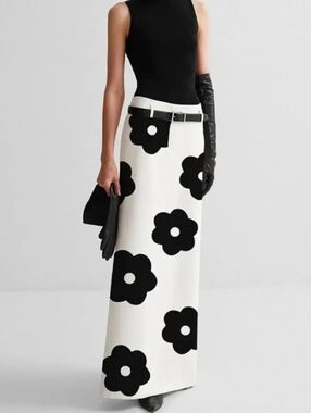 Black & White Floral Maxi Skirt - Women